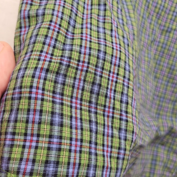 LL Bean Women Shirt XL Green Plaid Ruffle Button Up Band Collar Cottage Classic - Picture 10 of 11